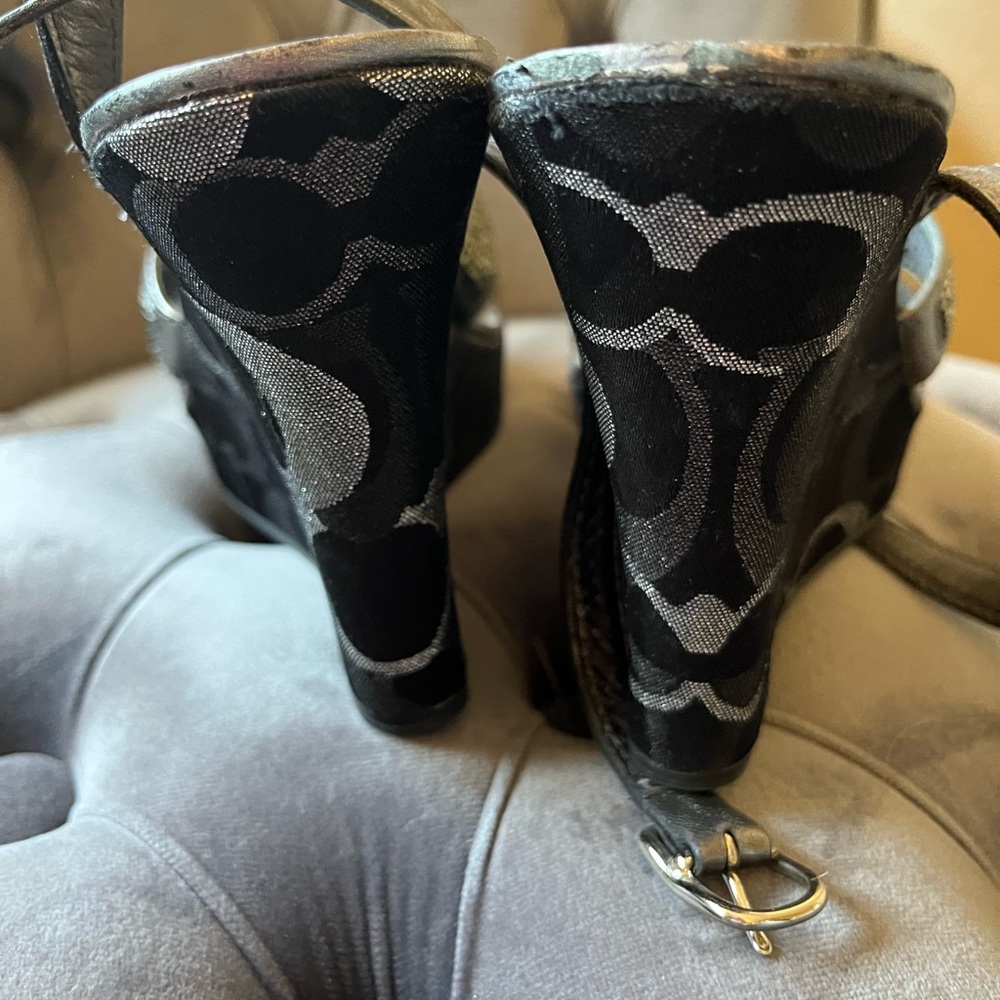 Coach Silver and Black Wedge Sandals with Sparkling Straps - Picture 4 of 5